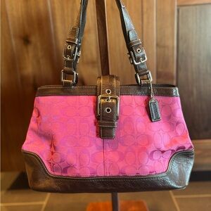 COPY - Coach Pink and Brown Shoulder Bag with Signature Design